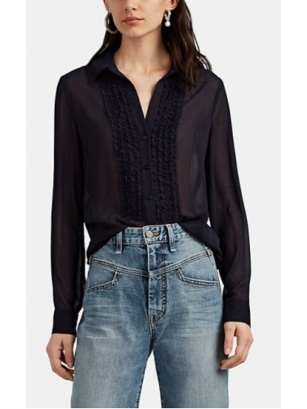 NEW L'AGENCE Navy Blue Mari Tuxedo Blouse Size M